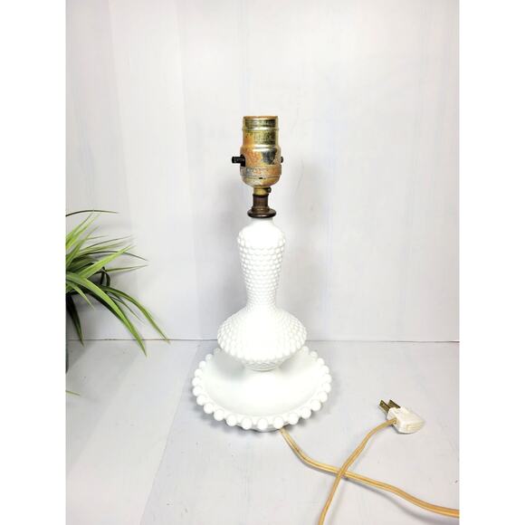 Vintage Milk Glass Boudoir Lamp, Hobnail Beaded Vanity Light - Picture 1 of 4